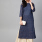 women rayon copper printed a line kurta blue