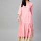  Rayon Slub Tiered Kurta (Pink)