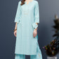 Cotton Slub Gold Printed Straight Kurta & Palazzo Set (Ice Blue)