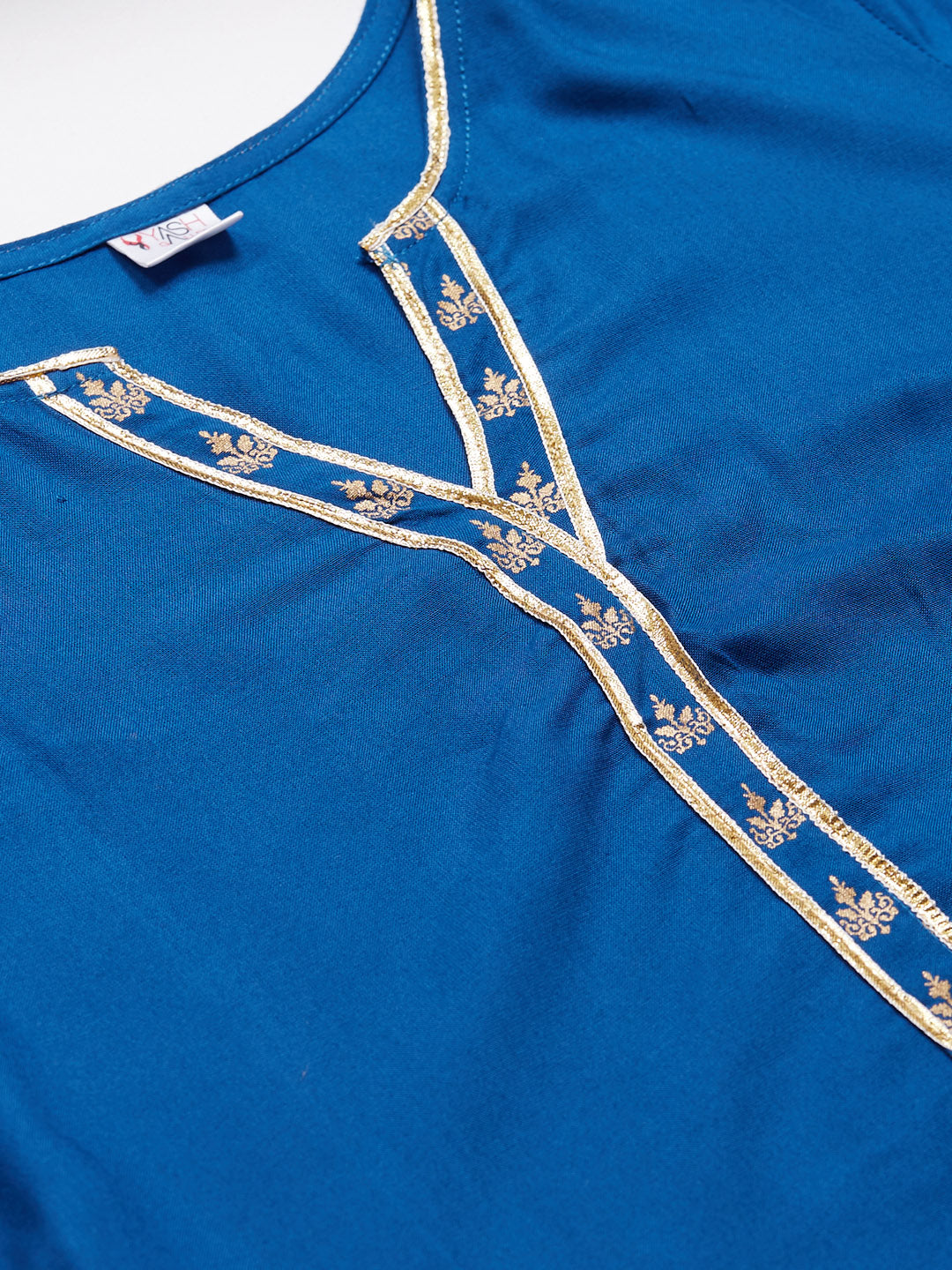 women rayon gold printed straight kurta sharara set blue