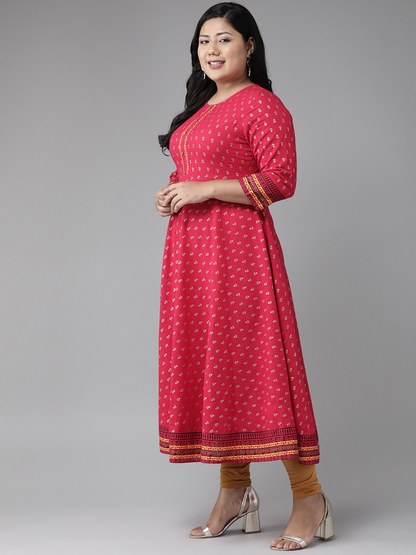 women cotton slub gold printed anarkali kurta