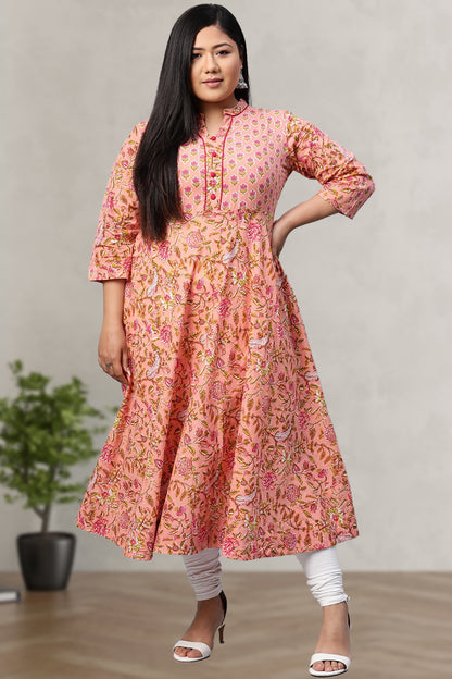 women cotton floral printed anarkali kurta