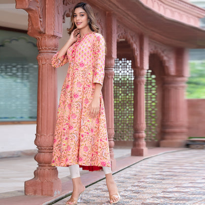 women cotton floral printed anarkali kurta