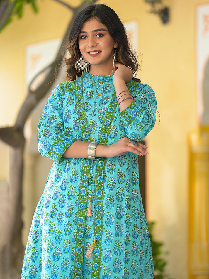 women cotton floral print jacket style kurta