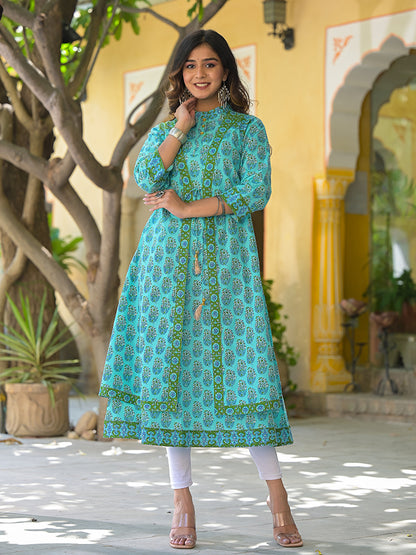 women cotton floral print jacket style kurta