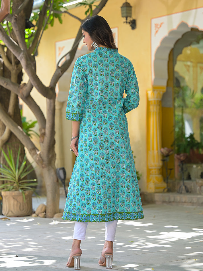 women cotton floral print jacket style kurta