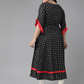 Cambric Cotton Embroidered Geomatrical Print Anarkali Kurta Dress (Black)