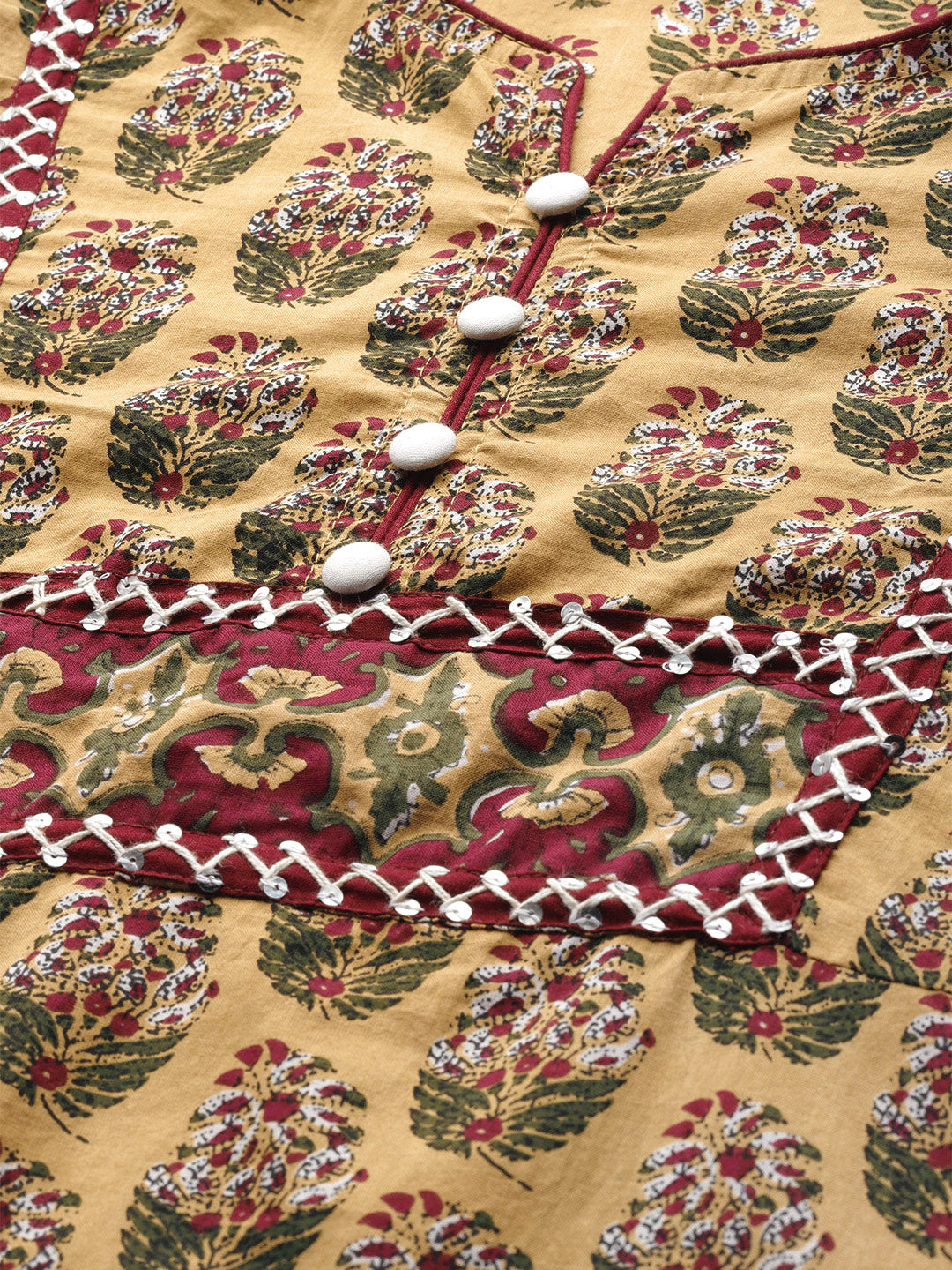  Cotton Floral Printed Straight Kurta & Sharara Set (Mustard)