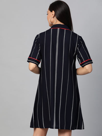 women stripe printed dress blue