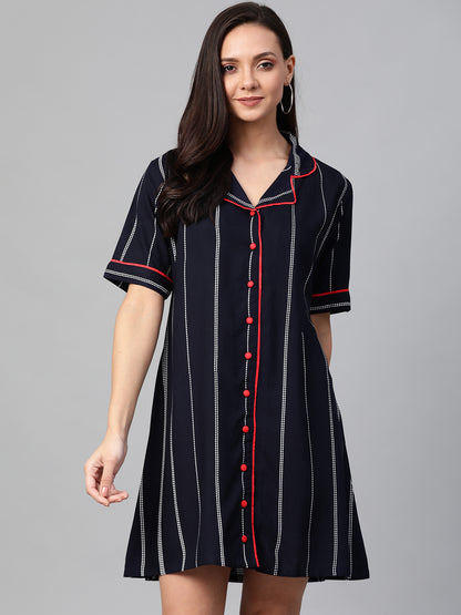 women stripe printed dress blue