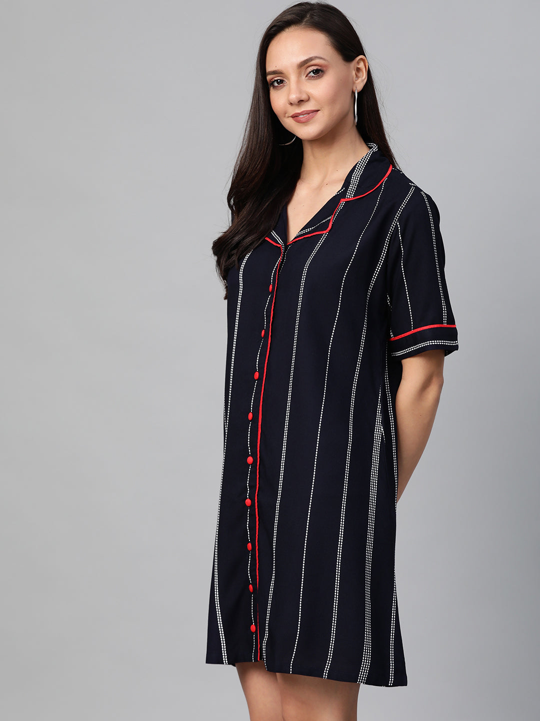 women stripe printed dress blue