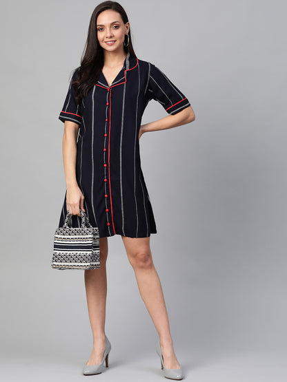 women stripe printed dress blue