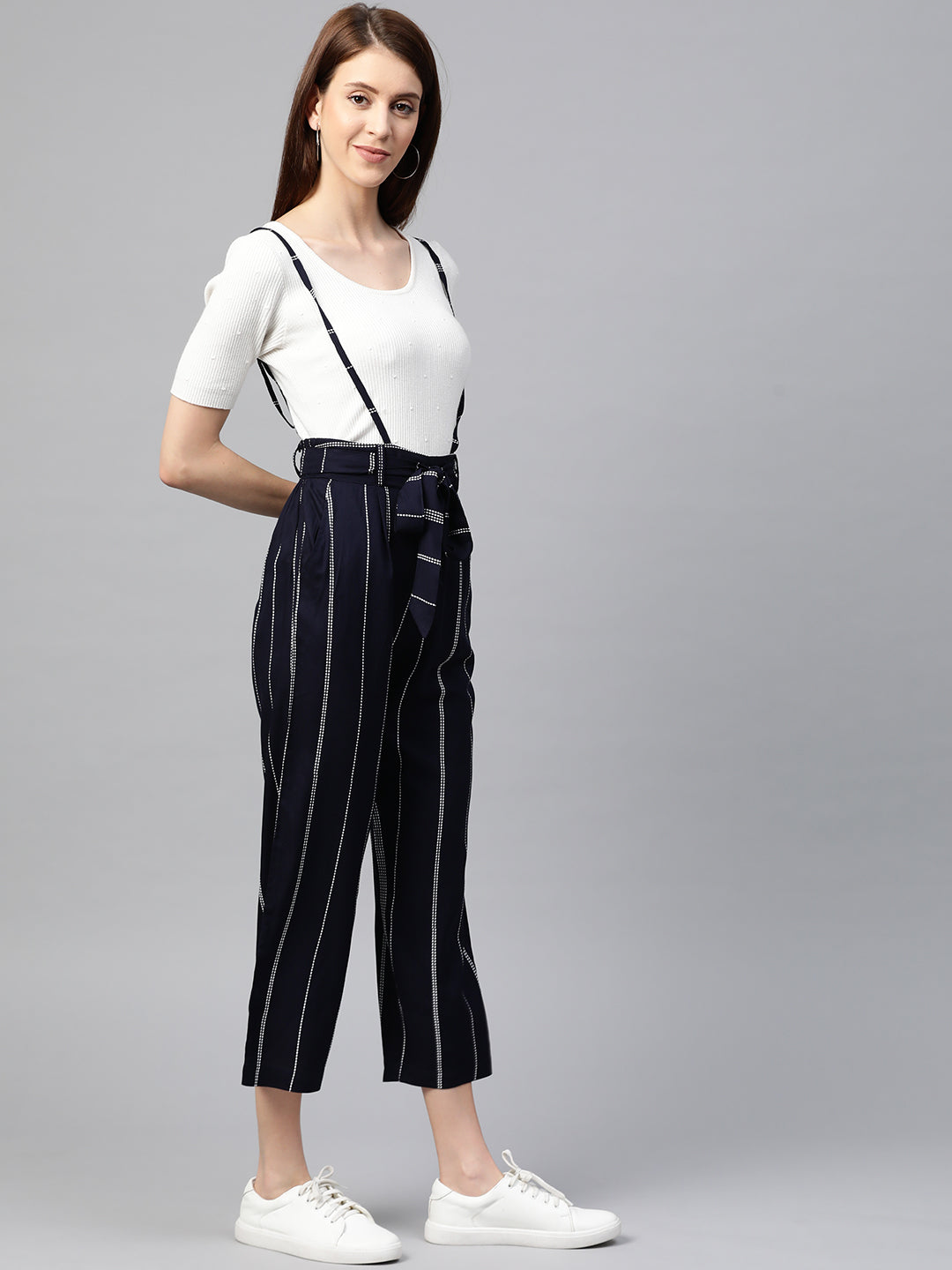 women stripe printed dungaree