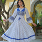 Rayon Floral Printed Anarkali Kurta Dress (White)