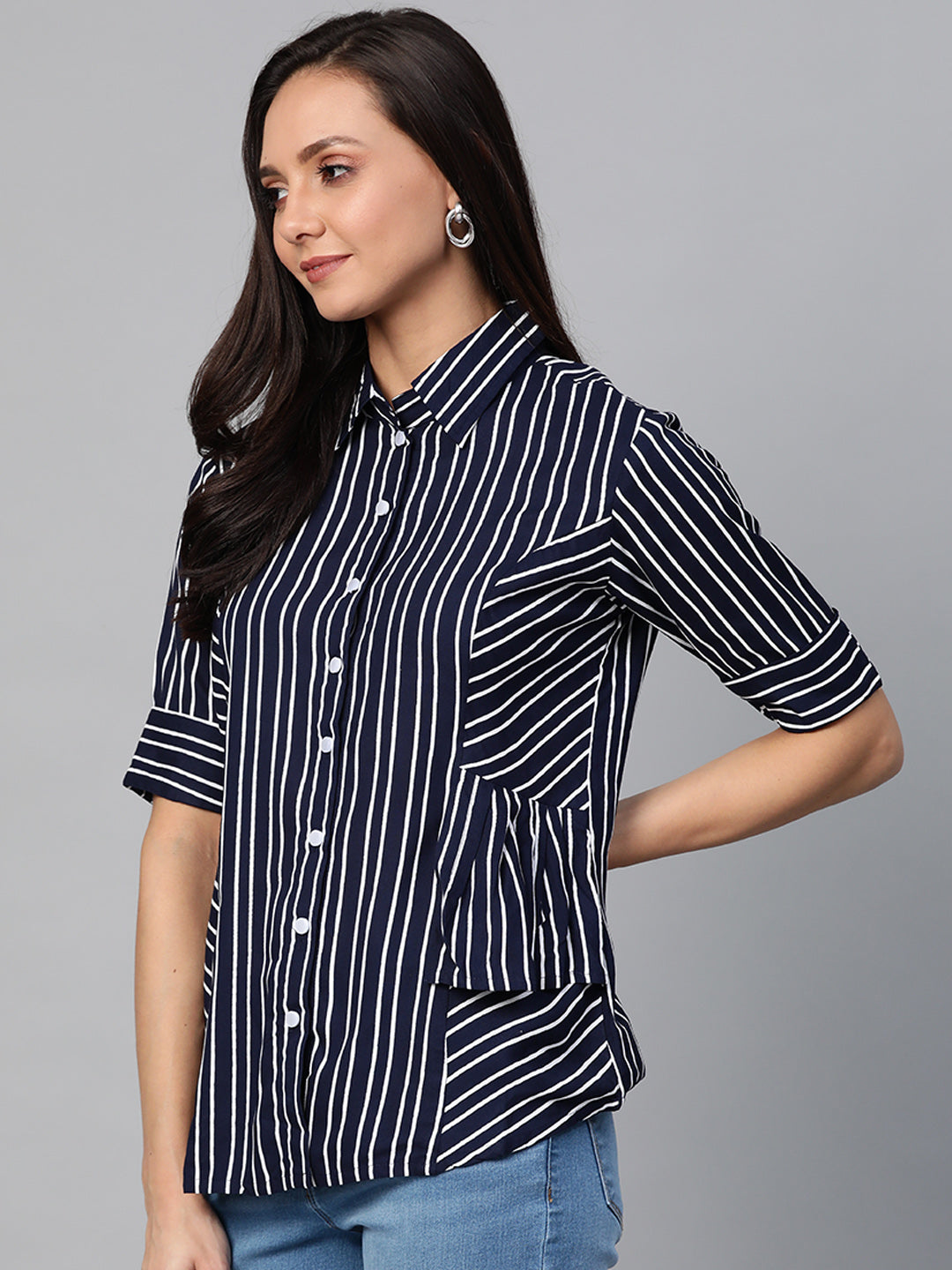  Stripe Printed Casual Shirt (Blue)