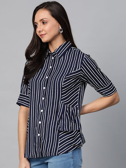 women stripe printed casual shirt blue