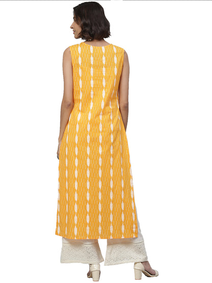 women cotton ikat print sleeveless straight kurta