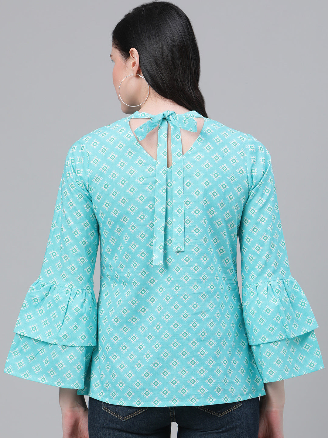 women geomatrical printed casual top sky blue