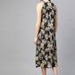  Hot Neck Leaf Print A-line Dress