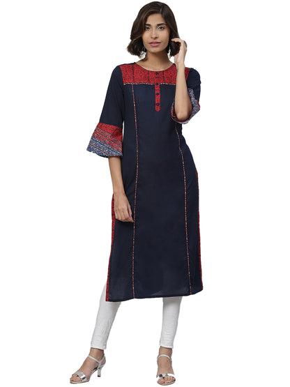 women cotton geomatrical print straight kurta