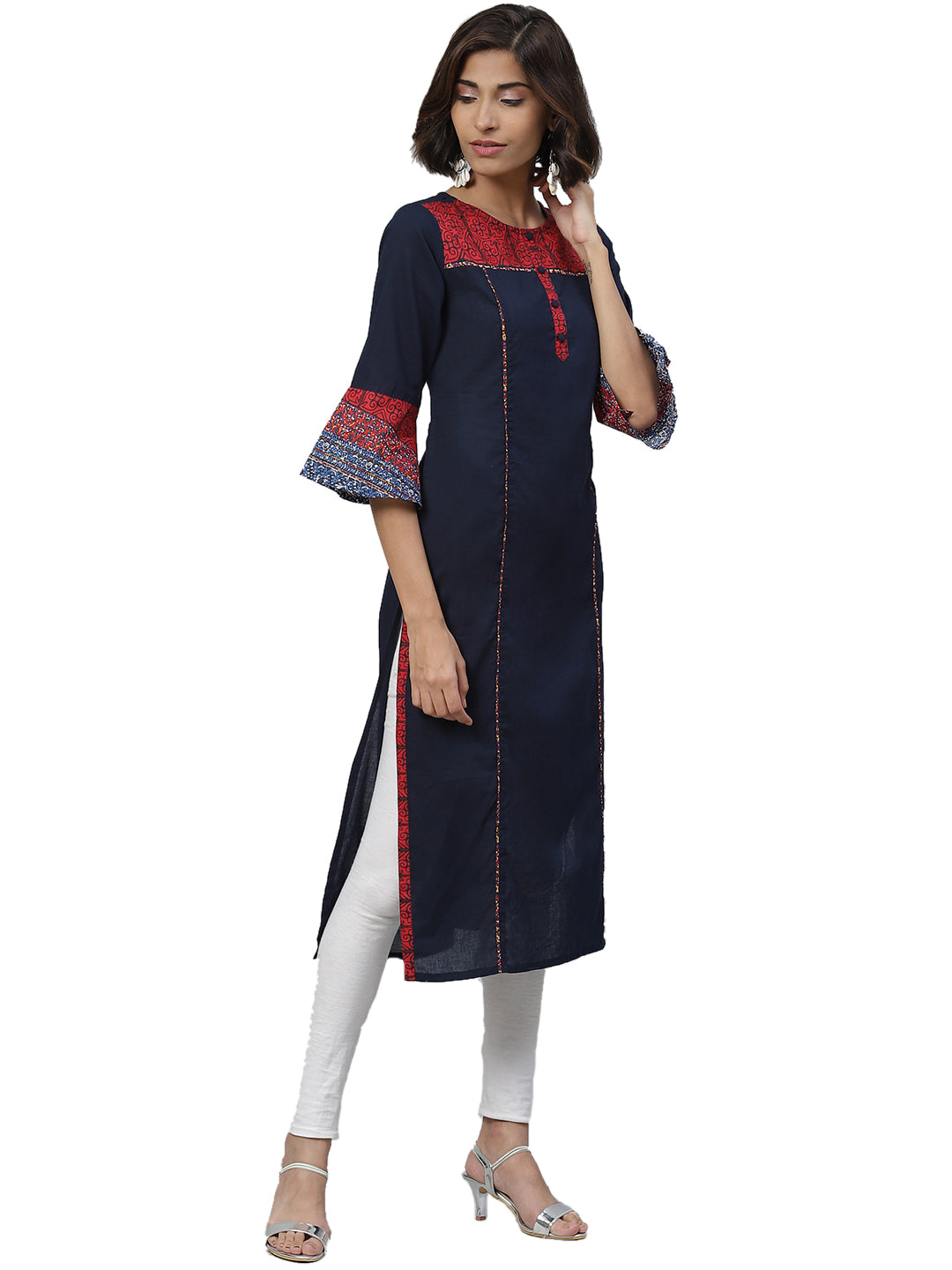 women cotton geomatrical print straight kurta