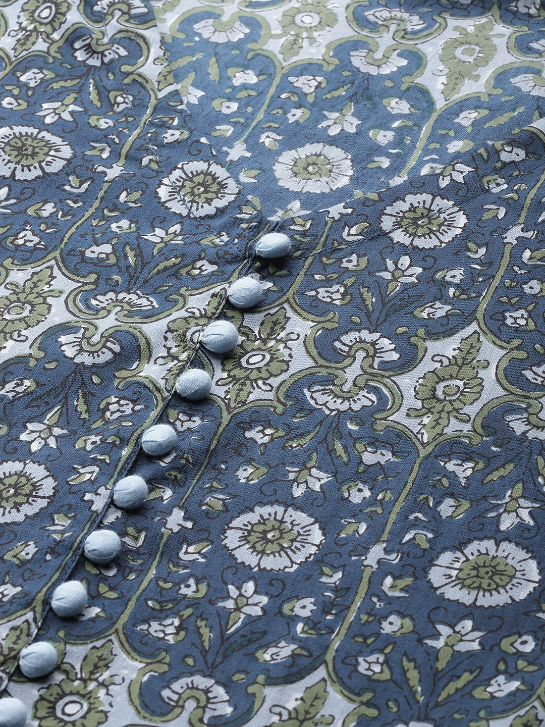  Cotton Floral Printed Anarkali Kurta (BLUE)