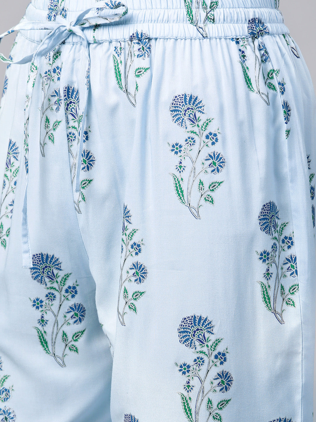  Cotton Floral Printed Straight Kurta with Pant (Sky Blue)