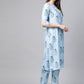  Cotton Floral Printed Straight Kurta with Pant (Sky Blue)