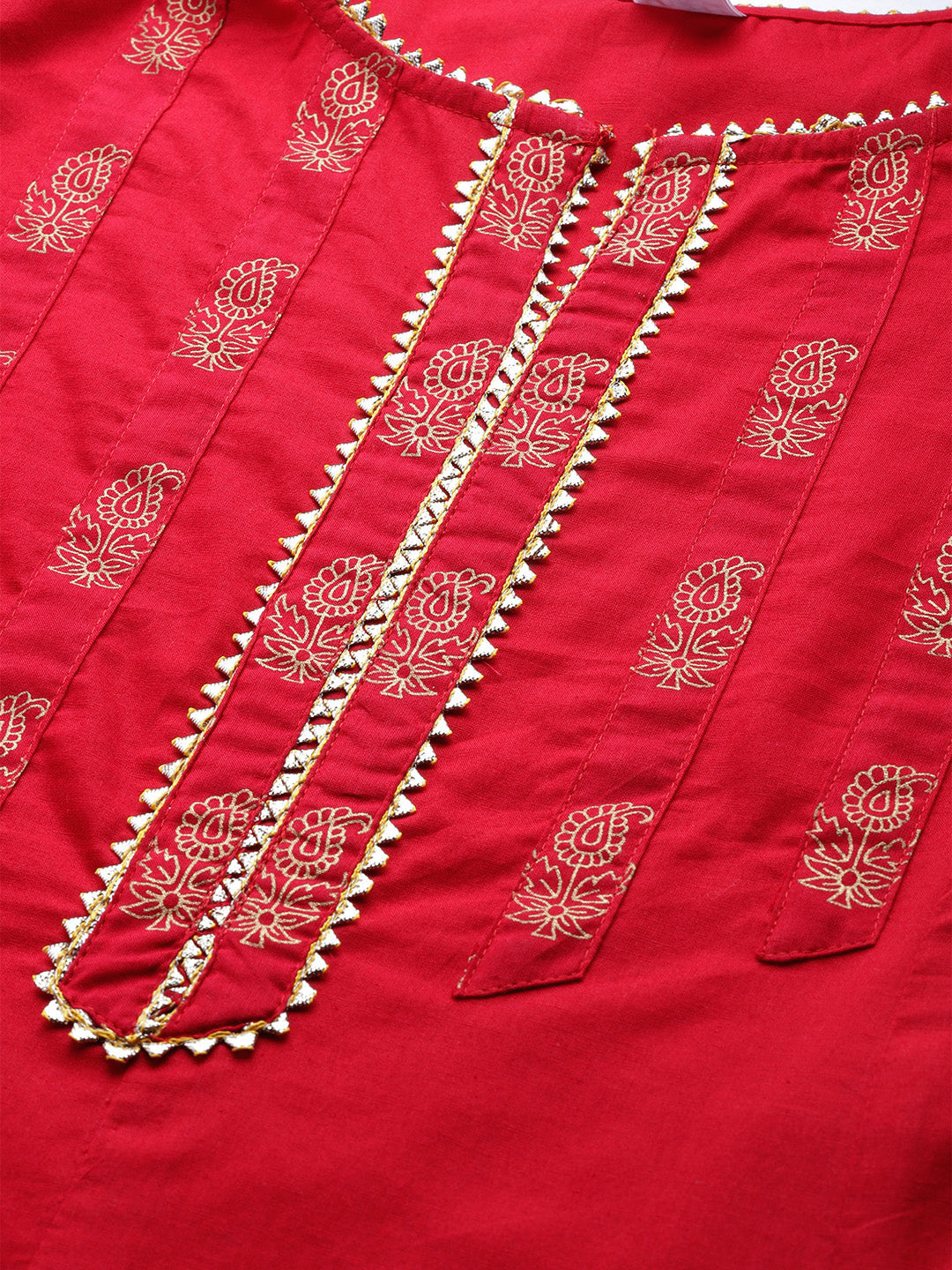 women cotton floral printed anarkali kurta red