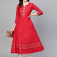  Cotton Floral Printed Anarkali Kurta (red)