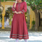 women cotton floral print anarkali kurta maroon 1
