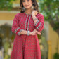 women cotton floral print anarkali kurta maroon 1