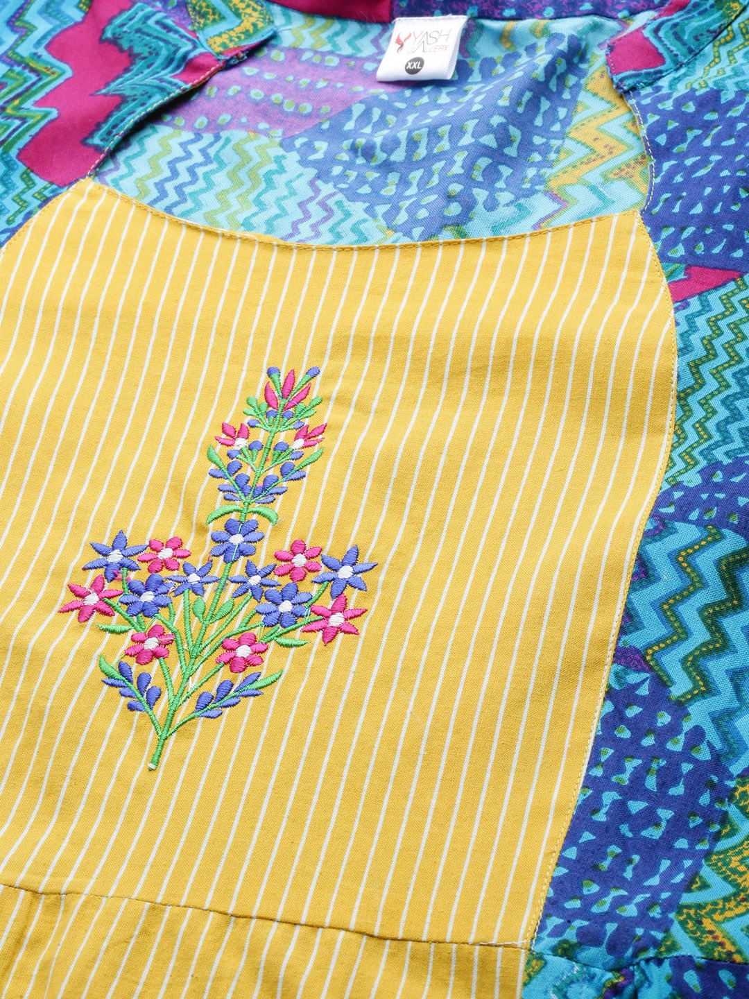 women rayon geometric print embroidered anarkali kurta