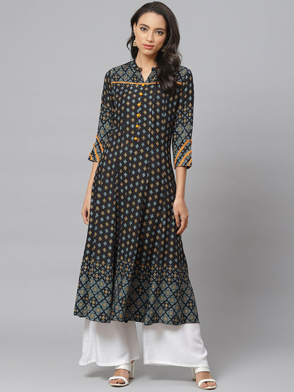 women plus size rayon floral printed anarkali kurta