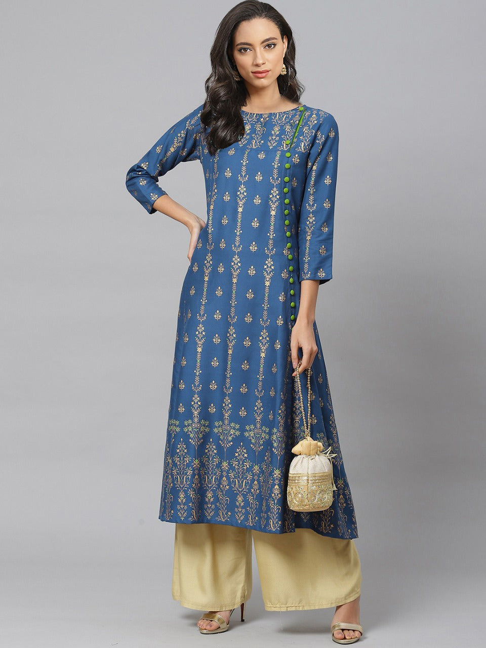 Rayon Floral Print Anarkali Kurta (Blue) – Yash Gallery