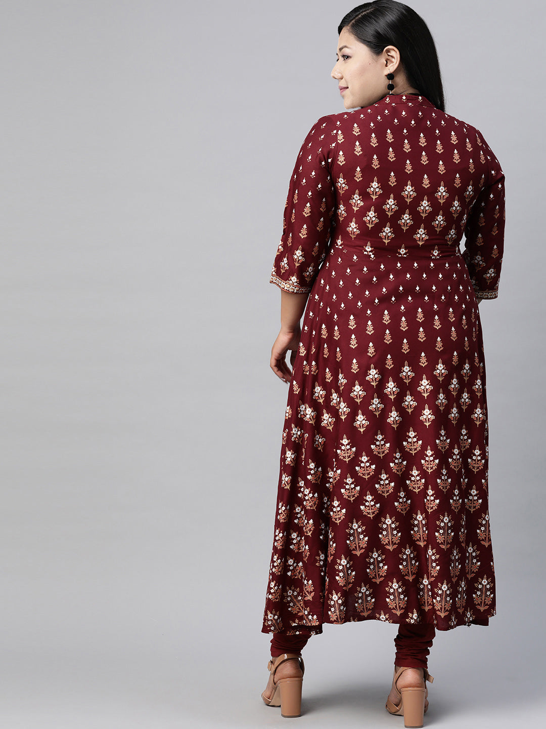 women rayon floral printed anarkali kurta maroon