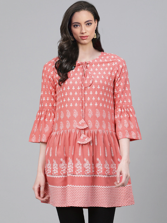 womens girls rayon floral printed short kurti