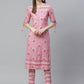 women rayon floral printed straight kurta with pant pink