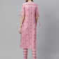 women rayon floral printed straight kurta with pant pink