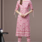 women rayon floral printed straight kurta with pant pink