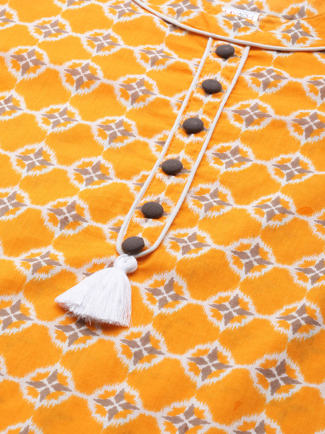 women cotton floral printed straight kurta with pant mustard