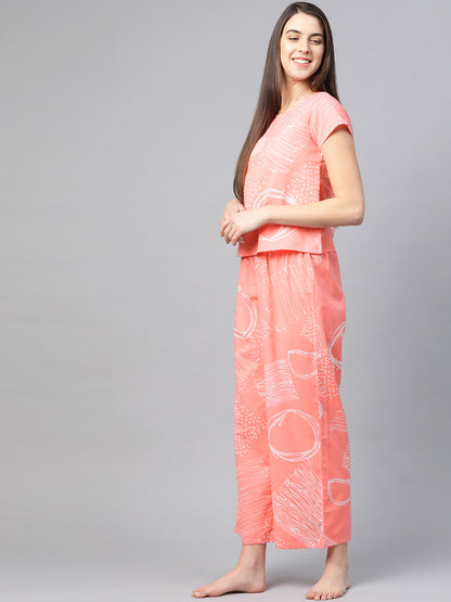 women geomatrical printed night suit pink 1