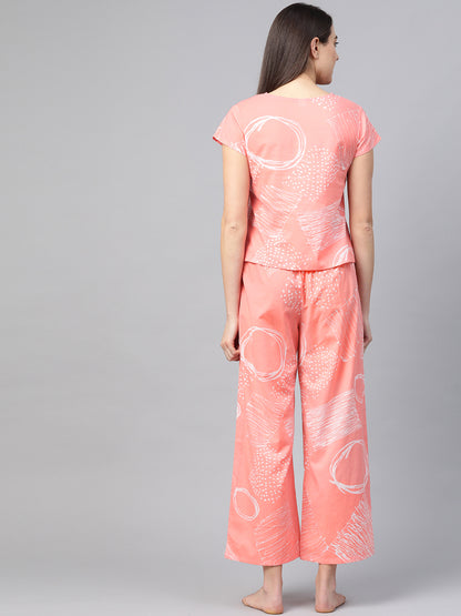 women geomatrical printed night suit pink 1