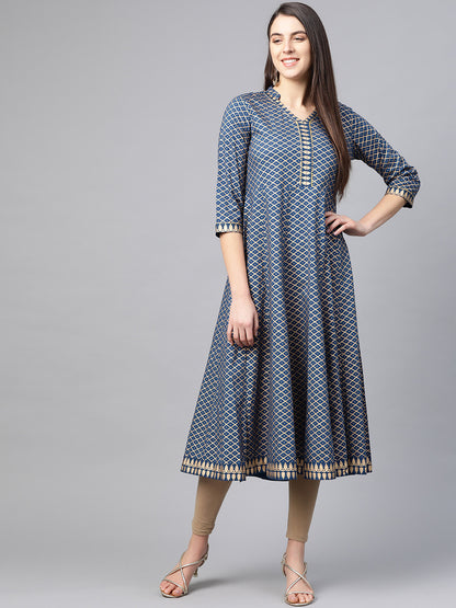 women rayon geomatrical printed anarkali kurta