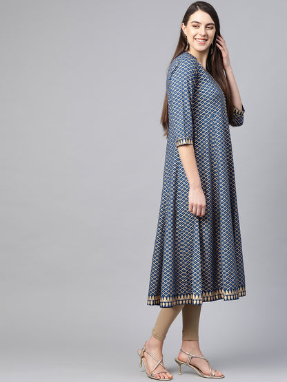 women rayon geomatrical printed anarkali kurta