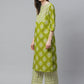 women cotton floral printed straight kurta with palazzo green