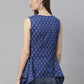  Cotton Ikat Printed Embroidered Regular Top (Blue)