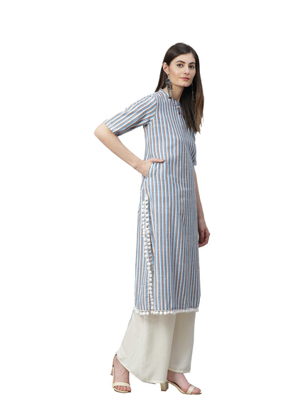 women cotton stripe printed straight kurta
