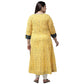 Plus Size Yellow Cotton Stripe Printed Anarkali Kurta Back Pose