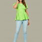 Yash Gallery Women's Rayon Stripe Print Straight Top (Green)